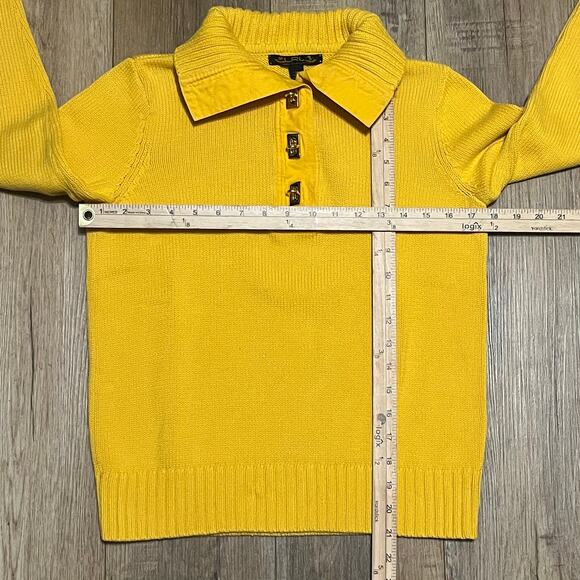 VTG Lauren Ralph Lauren Collard Knit Sweater Gold Turn Lock Hardware Sz M Preppy - Picture 8 of 8